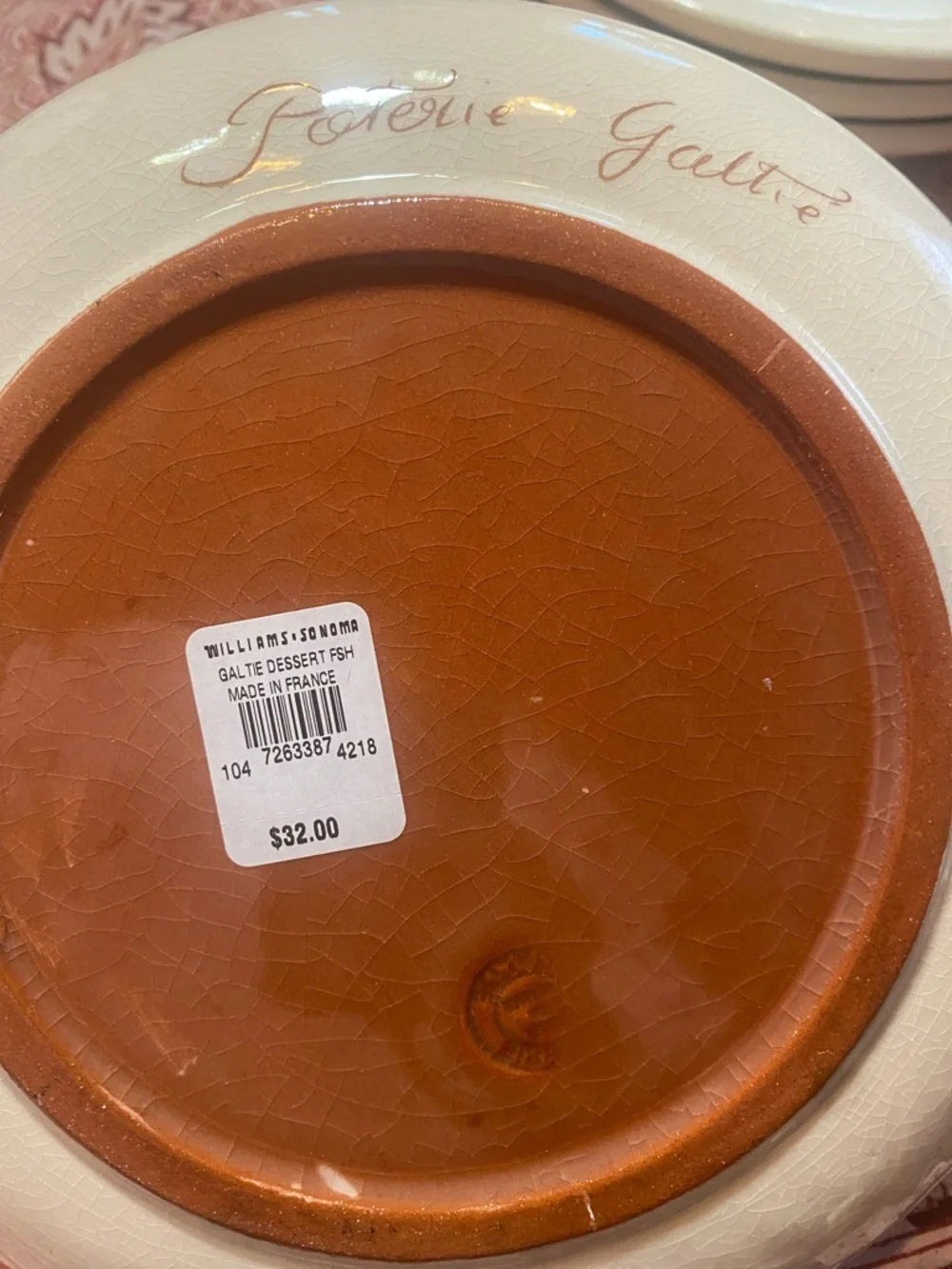 6 Williams Sonoma. Pot Erie Galtie signed Dessert Plates France